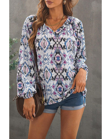 Azura Exchange Print Split Neck Blouse - XL