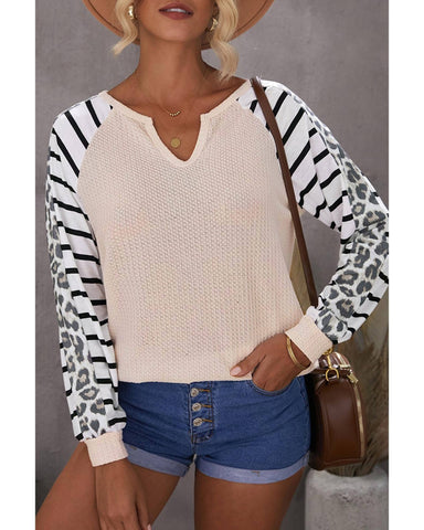 Azura Exchange Striped Patchwork Waffle Knit Top - M