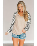 Azura Exchange Striped Patchwork Waffle Knit Top - M