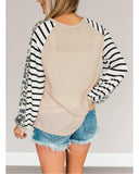 Azura Exchange Striped Patchwork Waffle Knit Top - M