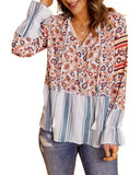 Azura Exchange Floral Striped Blouse - L
