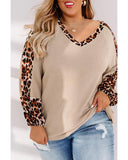 Azura Exchange Leopard Splicing Waffle Knit Top - 1X