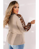 Azura Exchange Leopard Splicing Waffle Knit Top - 1X