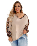 Azura Exchange Leopard Splicing Waffle Knit Top - 1X