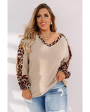 Azura Exchange Leopard Splicing Waffle Knit Top - 1X