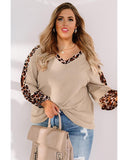 Azura Exchange Leopard Splicing Waffle Knit Top - 1X