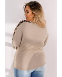 Azura Exchange Leopard Splicing Waffle Knit Top - 1X