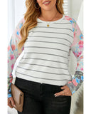 Azura Exchange Floral Long Sleeve Top with Stripe Print - 1X