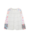 Azura Exchange Floral Long Sleeve Top with Stripe Print - 1X