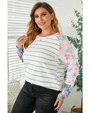 Azura Exchange Floral Long Sleeve Top with Stripe Print - 1X