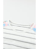 Azura Exchange Floral Long Sleeve Top with Stripe Print - 1X