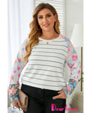Azura Exchange Floral Long Sleeve Top with Stripe Print - 1X