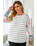 Azura Exchange Floral Long Sleeve Top with Stripe Print - 1X