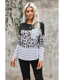 Azura Exchange Patchwork Striped Long Sleeve Top with Pocket - L