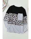 Azura Exchange Patchwork Striped Long Sleeve Top with Pocket - L