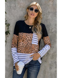 Azura Exchange Leopard Striped Patchwork Long Sleeve Top - 2XL