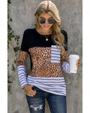 Azura Exchange Leopard Striped Patchwork Long Sleeve Top - S