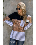 Azura Exchange Leopard Striped Patchwork Long Sleeve Top - S
