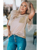 Azura Exchange Patchwork Tee with Contrast Stripes - L