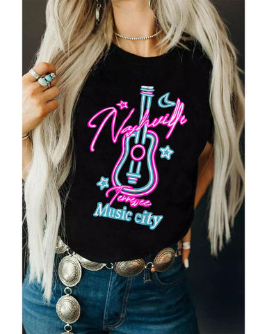 Azura Exchange Guitar Graphic Print Short Sleeve T-Shirt - M