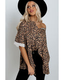 Azura Exchange Loose Leopard Top with V Notch Rolled Cuffs - S