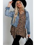 Azura Exchange Loose Leopard Top with V Notch Rolled Cuffs - S