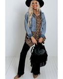 Azura Exchange Loose Leopard Top with V Notch Rolled Cuffs - S