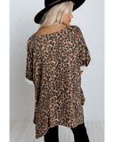 Azura Exchange Loose Leopard Top with V Notch Rolled Cuffs - S