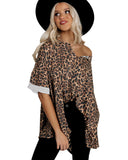 Azura Exchange Loose Leopard Top with V Notch Rolled Cuffs - S