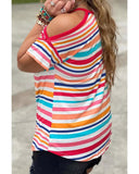 Azura Exchange Relaxed Striped Print Cold Shoulder Top - M