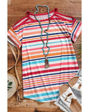 Azura Exchange Relaxed Striped Print Cold Shoulder Top - M