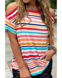 Azura Exchange Relaxed Striped Print Cold Shoulder Top - M