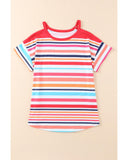 Azura Exchange Relaxed Striped Print Cold Shoulder Top - M