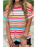 Azura Exchange Relaxed Striped Print Cold Shoulder Top - M