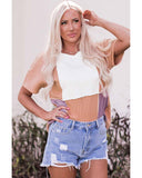 Azura Exchange Short Sleeve Rib Knit Top with Colorblock Stitching - S