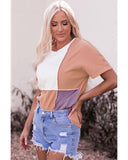 Azura Exchange Short Sleeve Rib Knit Top with Colorblock Stitching - S