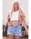 Azura Exchange Short Sleeve Rib Knit Top with Colorblock Stitching - S