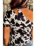 Azura Exchange Cow Print Cut out Short Sleeve Top - M
