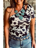 Azura Exchange Cow Print Cut out Short Sleeve Top - M