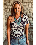 Azura Exchange Cow Print Cut out Short Sleeve Top - M