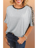 Azura Exchange Leopard Splicing O-neck Short Sleeve T Shirt - XL