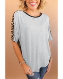 Azura Exchange Leopard Splicing O-neck Short Sleeve T Shirt - XL