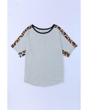 Azura Exchange Leopard Splicing O-neck Short Sleeve T Shirt - XL