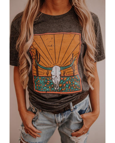 Azura Exchange Steer Skull Graphic Print T-Shirt - L