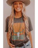 Azura Exchange Steer Skull Graphic Print T-Shirt - L