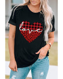 Azura Exchange Leopard Plaid Heart Shaped Crewneck T Shirt - M