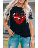 Azura Exchange Leopard Plaid Heart Shaped Crewneck T Shirt - M