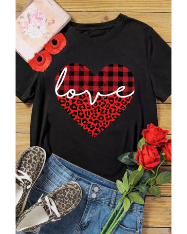 Azura Exchange Leopard Plaid Heart Shaped Crewneck T Shirt - S