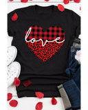 Azura Exchange Leopard Plaid Heart Shaped Crewneck T Shirt - S