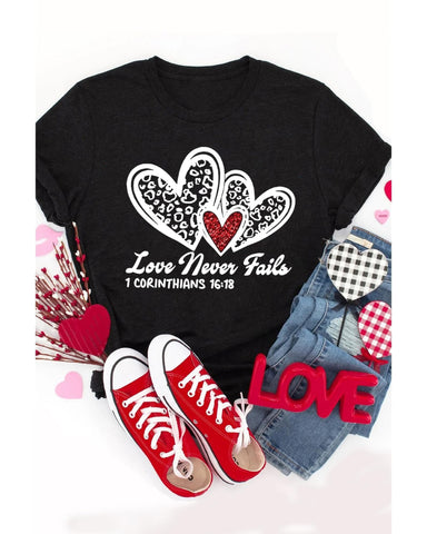 Azura Exchange Leopard Sequin Heart Graphic Valentines Tee - S